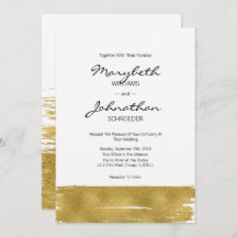 Moderne Imitate Gold Brushstroke Wedding Card