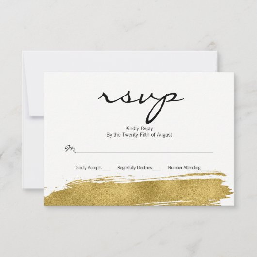 Moderne Imitate Gold Brushstroke Wedding RSVP Card Karte (Vorderseite)