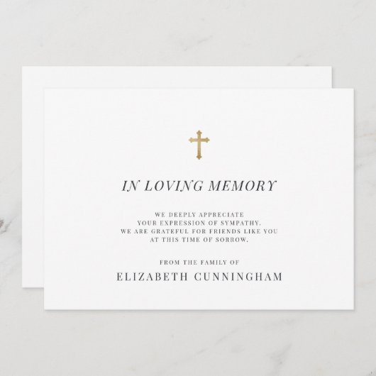 Moderne Imitate Gold Cross in Love Memory Dankeskarte (Vorne/Hinten)