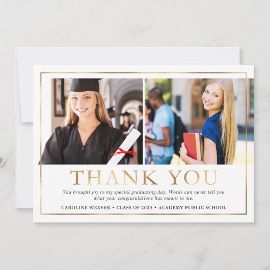 Moderne Imitate Gold Foil 2 Foto Abschluss Vielen Dankeskarte (Vorderseite)