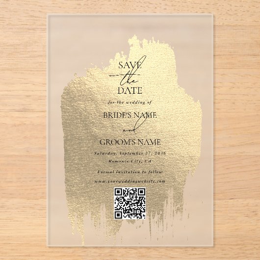 Moderne Imitate Gold Foil Clear Wedding retten die Acryleinladungen (Vorderseite)