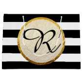 Moderne Imitate Gold Foil Schwarz-weiß Strip Monog Große Geschenktüte (Vorderseite)