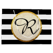 Moderne Imitate Gold Foil Schwarz-weiß Strip Monog Große Geschenktüte (Rückseite)