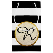 Moderne Imitate Gold Foil Schwarz-weiß Strip Monog Kleine Geschenktüte (Rückseite)