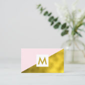Moderne Imitate Gold Foink Pink Monogram Visitenkarte (Stehend Vorderseite)