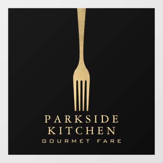 Moderne Imitate Gold Fork Restaurant Logo auf Schw Fensteraufkleber (Blatt)
