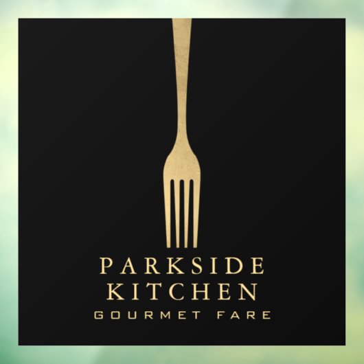 Moderne Imitate Gold Fork Restaurant Logo auf Schw Fensteraufkleber (Blatt 3)