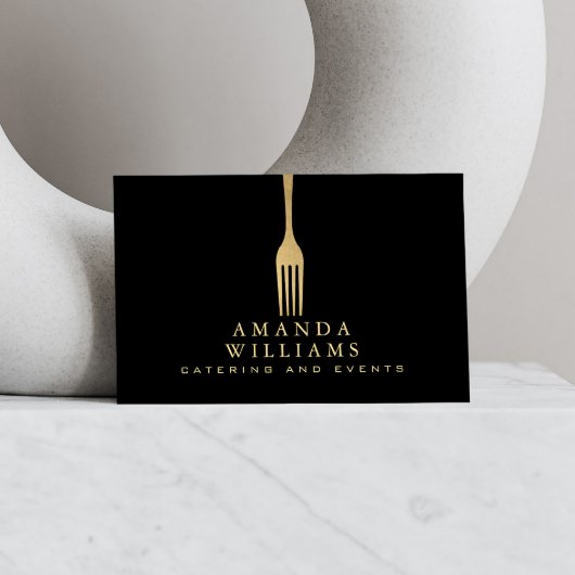 Moderne Imitate Gold Gabel Catering Logo auf Schwa Visitenkarte