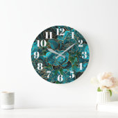 Moderne Imitate Gold Glitzer Aquamarine Rose Glam Große Wanduhr (Zuhause)