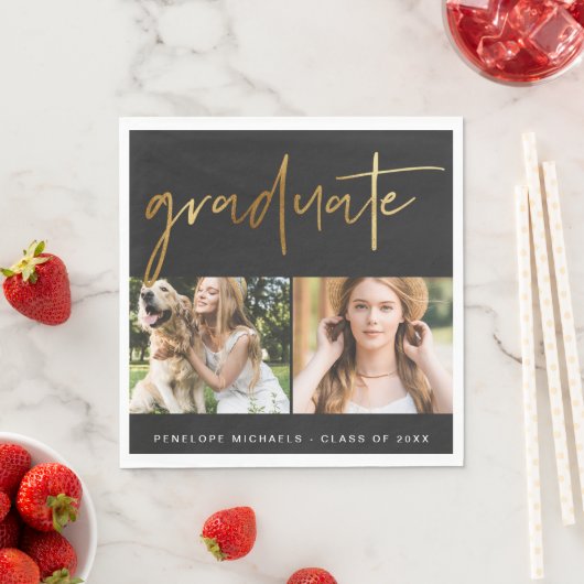 Moderne Imitate Gold Graduate Script Foto Grid Bla Serviette (Beispiel)