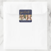 Moderne Imitate Gold Graduate Script Foto Grid Blu Quadratischer Aufkleber (Tasche)
