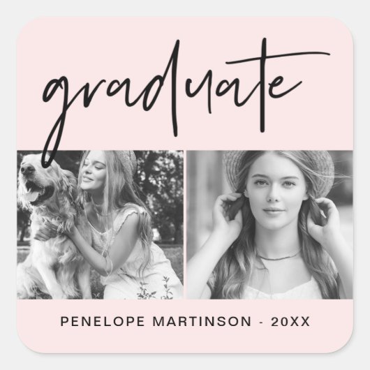 Moderne Imitate Gold Graduate Script Foto Grid Blu Quadratischer Aufkleber (Vorderseite)