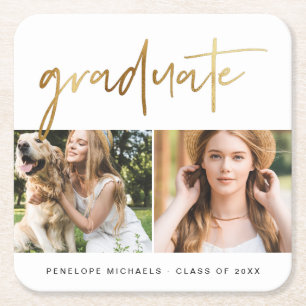 Moderne Imitate Gold Graduate Script Foto Grid Whi Rechteckiger Pappuntersetzer