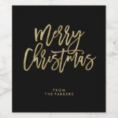 Moderne Imitate Gold in Schwarz | Frohe Weihnachte Weinetikett (Einzelnes Label)
