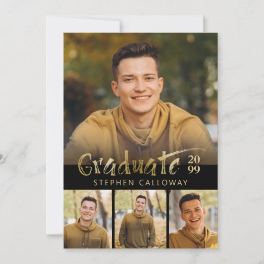 Moderne Imitate Gold Metallic 4 Foto Graduation Pa Einladung (Vorderseite)