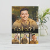 Moderne Imitate Gold Metallic 4 Foto Graduation Pa Einladung (Stehend Vorderseite)