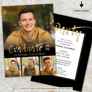 Moderne Imitate Gold Metallic 4 Foto Graduation Pa Einladung