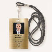 Moderne Imitate Gold Metallic Corporate Foto ID Ab Ausweis (Vorderseite mit Schlüsselband)