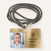 Moderne Imitate Gold Metallic Corporate Foto ID Ausweis (Vorderseite mit Schlüsselband)