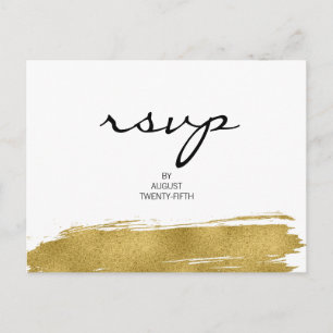 Moderne Imitate Gold Pinselstrich Hochzeit RSVP Po Einladungspostkarte