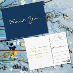 Moderne Imitate Gold Script Blue Abschluss Vielen  Postkarte<br><div class="desc">Erstellen Sie Ihre eigene individuelle,  personalisierte,  moderne elegante Dankeschön Postcard. Geben Sie einfach Ihre Nachricht ein / vielen Dank. Elegante Dankeschön an die Postkarte für den Gebrauch auf Abschluss,  Hochzeit,  Heiratsjubiläum,  Geburtstag,  Abschluss,  Brautparty,  Babydusche,  Feiertage,  oder alle anderen besondere Anlass bezogenen Mailings.</div>