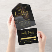 Moderne Imitate Gold und Black Overlay | Hochzeit All In One Einladung (Abreißen)
