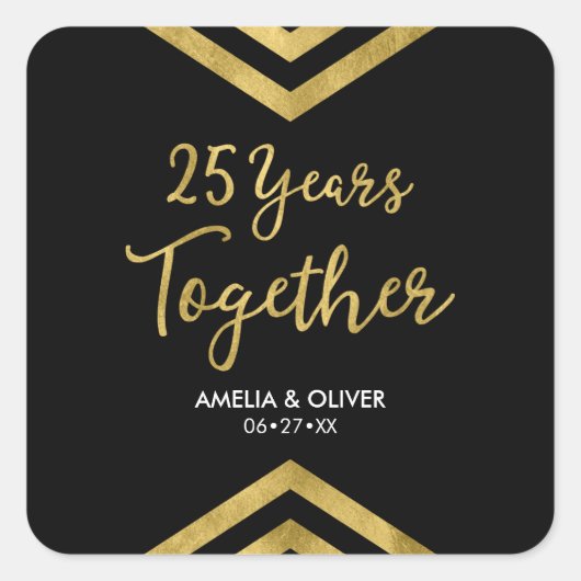 Moderne Imitate Gold Zickzack 25-jähriges Party Quadratischer Aufkleber (Vorderseite)