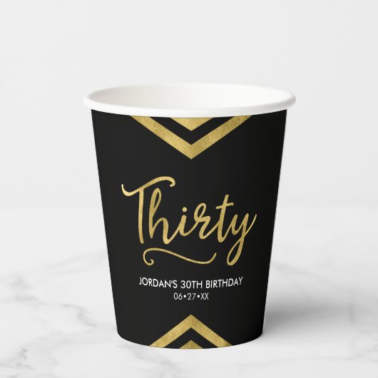Moderne Imitate Gold Zickzack Geometric 30. Geburt Pappbecher (Rückseite)