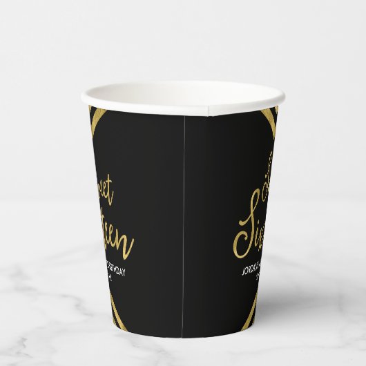 Moderne Imitate Gold Zickzack Geometric Sweet 16 Pappbecher (Rechts)