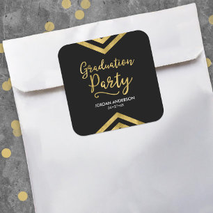 Moderne Imitate Gold Zickzack Graduation Party Quadratischer Aufkleber
