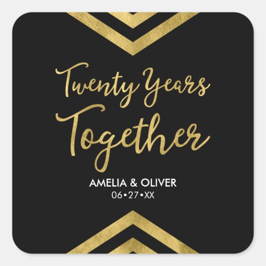 Moderne Imitate Gold Zickzack Party zum 20. Jubilä Quadratischer Aufkleber (Vorderseite)