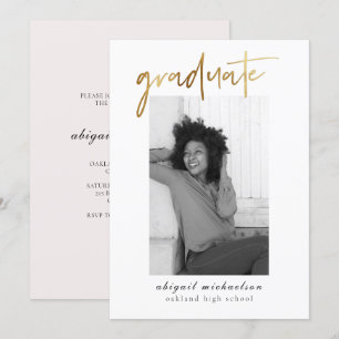 Moderne Imitate - Goldene und blütige Foto-Graduie Einladung