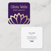 Moderne Imitate Goldenen Fossil Lotus Blume Lila Quadratische Visitenkarte (Vorne/Hinten)