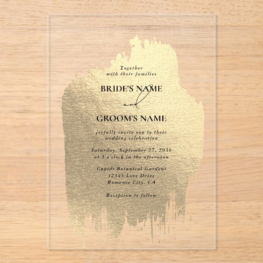 Moderne Imitate Goldfilm Klare Hochzeit Acryleinladungen (Vorderseite)