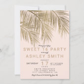Moderne Imitate Goldpalme elegante rosa Sweet 16 Einladung (Vorderseite)