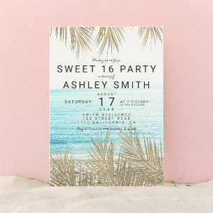 Moderne Imitate Goldpalme Strand Foto Sweet 16 Einladung