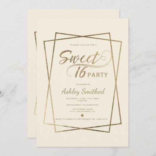 Moderne Imitate Goldtypografie Elfenbein Süße 16 Einladung (Vorne/Hinten)