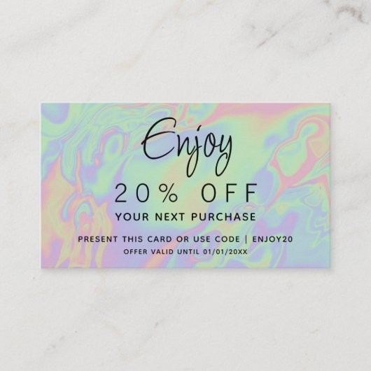 Moderne Imitate Holographic Pastell Script | Ihr L Rabattkarte (Vorderseite)