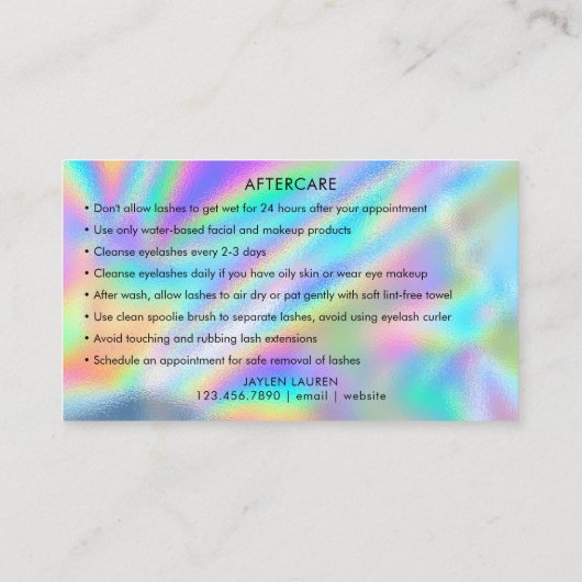 Moderne Imitate Holographische Fohlen Lashes After Visitenkarte (Rückseite)