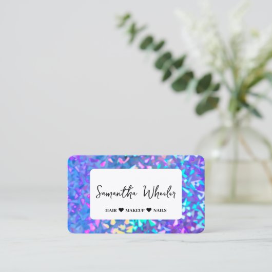 Moderne Imitate Iridescent Holographic Glam Glitze Visitenkarte (Stehend Vorderseite)