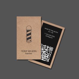 Moderne Imitate Kraft Black QR Code Barber Pole Sa Visitenkarte