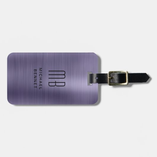 Moderne Imitate Lila Metallic Monogramm Gepäckanhänger (Vorderseite horizontal)