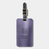 Moderne Imitate Lila Metallic Monogramm Gepäckanhänger (Vorderseite vertikal)