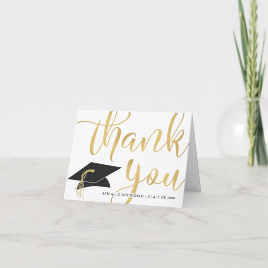 Moderne Imitate Metallic Gold Script Abschluss Dankeskarte (Vorderseite)