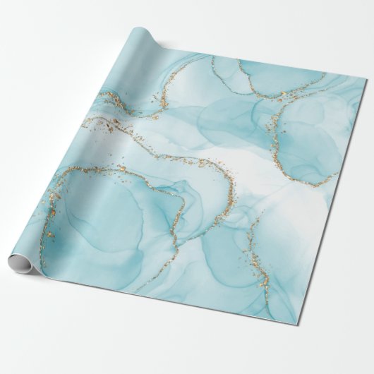 Moderne Imitate Muster Gold & Blau Geschenkpapier (Ungerollt)