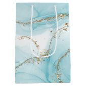 Moderne Imitate Muster Gold & Blau Mittlere Geschenktüte (Rückseite)