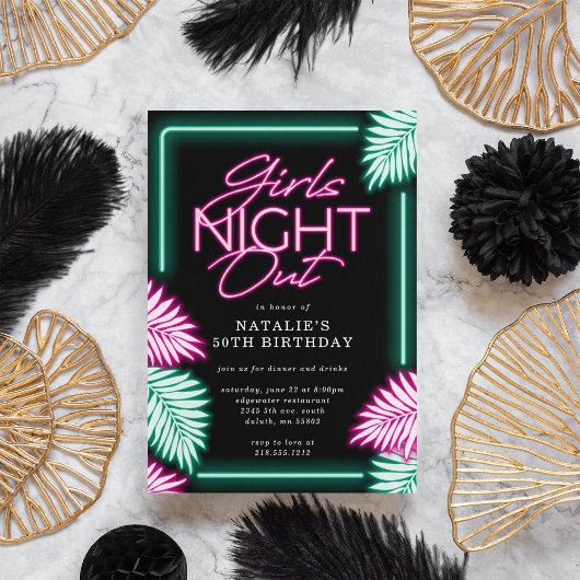 Moderne Imitate Neon Girls Nacht Geburtstag Einladung