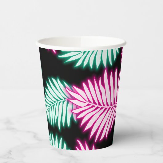 Moderne Imitate Neon Pink Green Tropcal Blätter Pappbecher (Links)