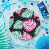 Moderne Imitate Neon Pink Green Tropcal Blätter Pappteller (Party)