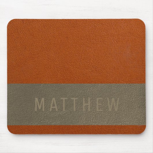 Moderne Imitate Orange Gray Leather Textur Name Mousepad (Vorne)